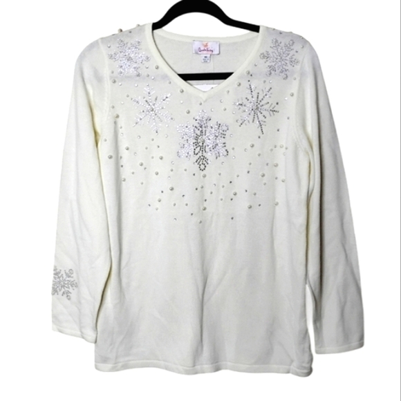 Quacker Factory Rhinestone Snowflake Sweater XS Holiday Party Christmas NWT - Picture 1 of 10